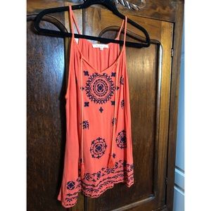 Spaghetti strap tank with embroidery